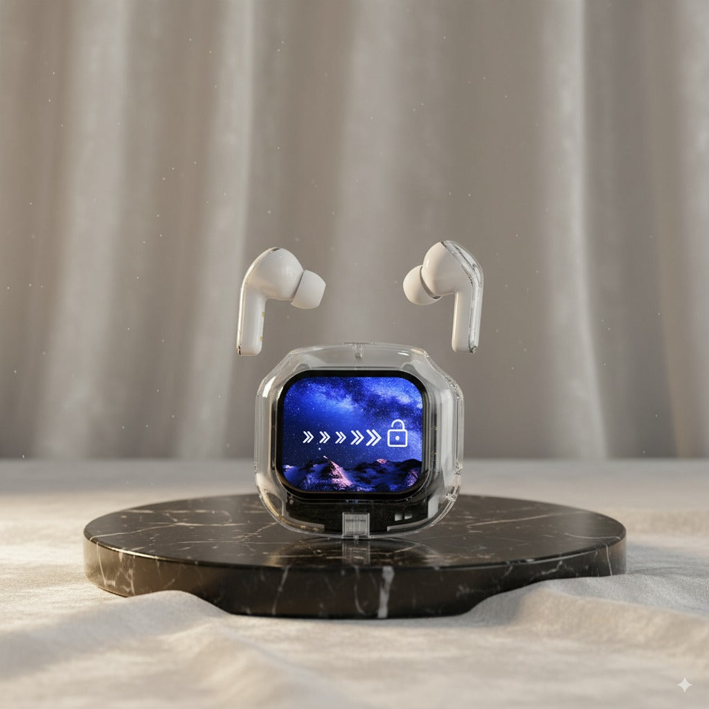 Airpods au design transparent avec écran tactile