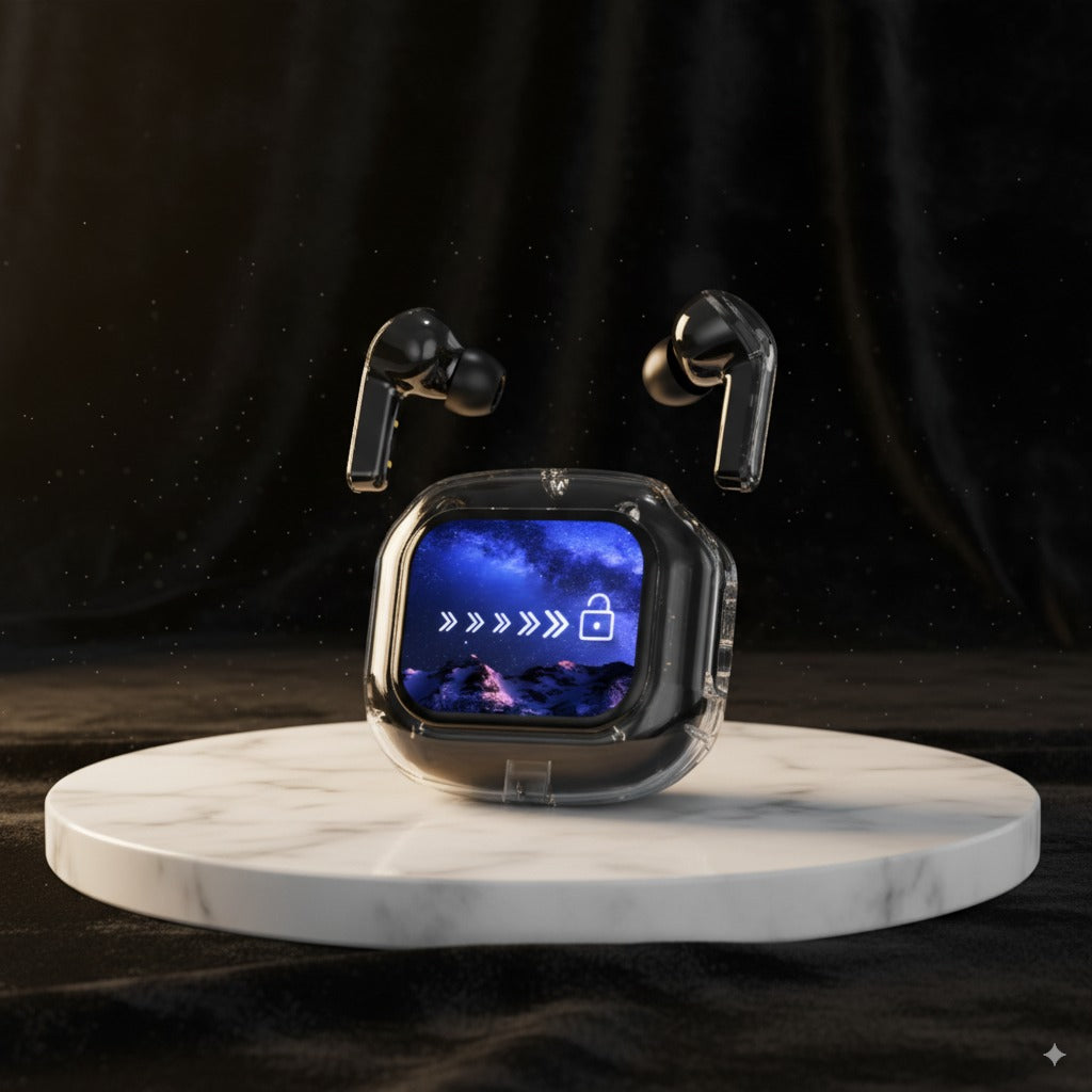 Airpods au design transparent avec écran tactile